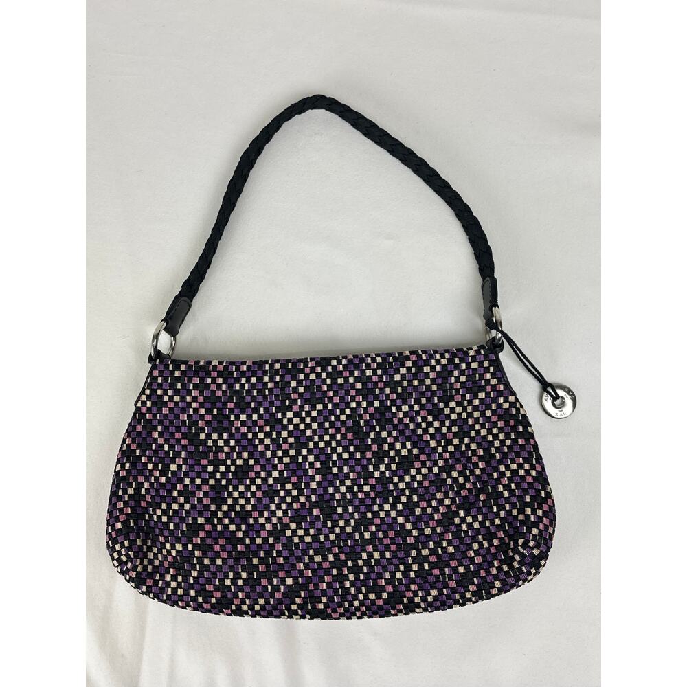 The Sak woven purple, beige and black zippered shoulder bag hobo purse w fob